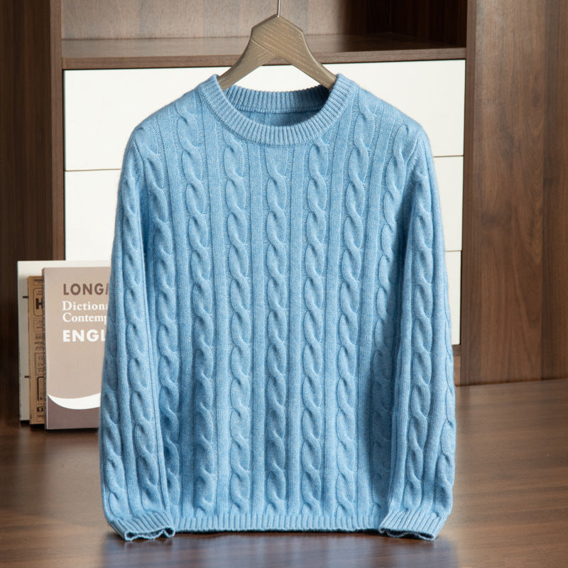 Pure Cashmere Shirt Men’s Round Neck Three-strand Thickening