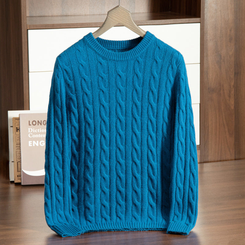 Pure Cashmere Shirt Men’s Round Neck Three-strand Thickening - Dark Blue / S
