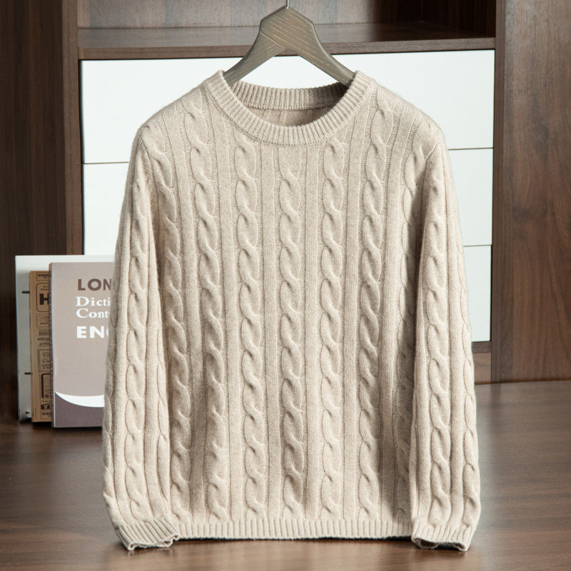 Pure Cashmere Shirt Men’s Round Neck Three-strand Thickening - Elegant Camel / S
