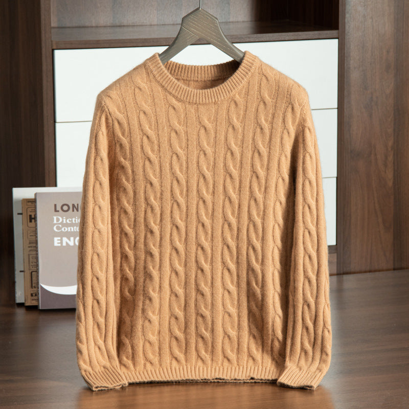 Pure Cashmere Shirt Men’s Round Neck Three-strand Thickening - Yellow Camel / S