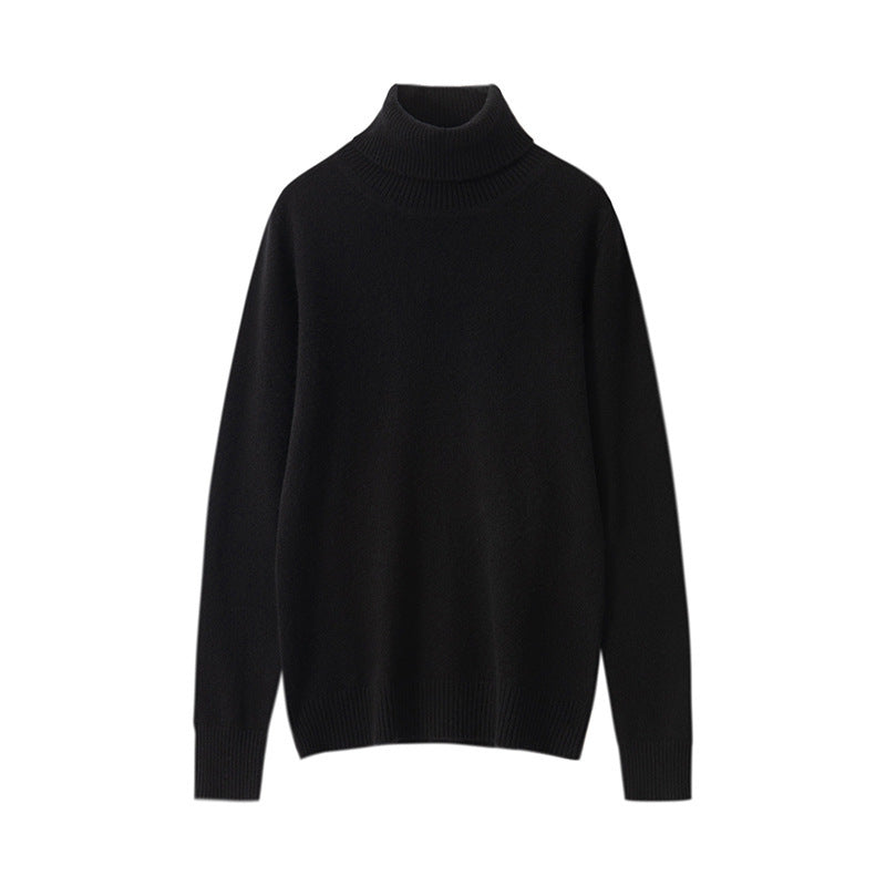 Pure Cashmere Sweater Women High Neck Knitted Bottoming Shirt - Black / S
