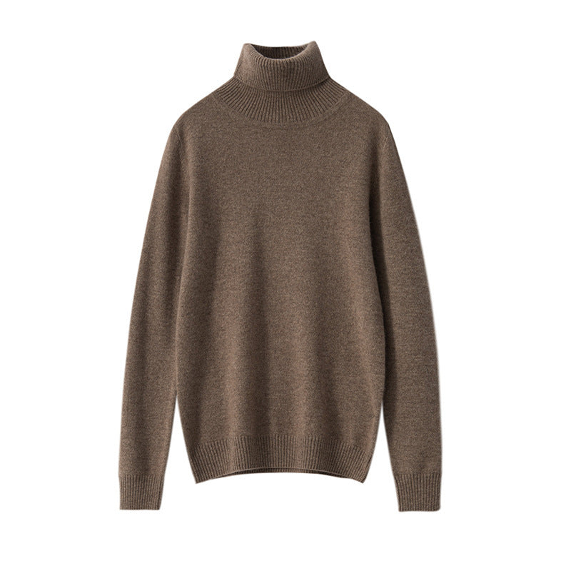 Pure Cashmere Sweater Women High Neck Knitted Bottoming Shirt - Dark camel / S