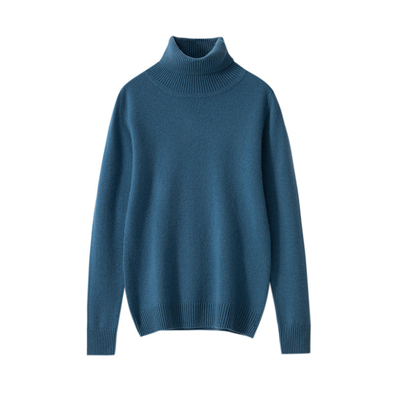 Pure Cashmere Sweater Women High Neck Knitted Bottoming Shirt - Haze blue / S