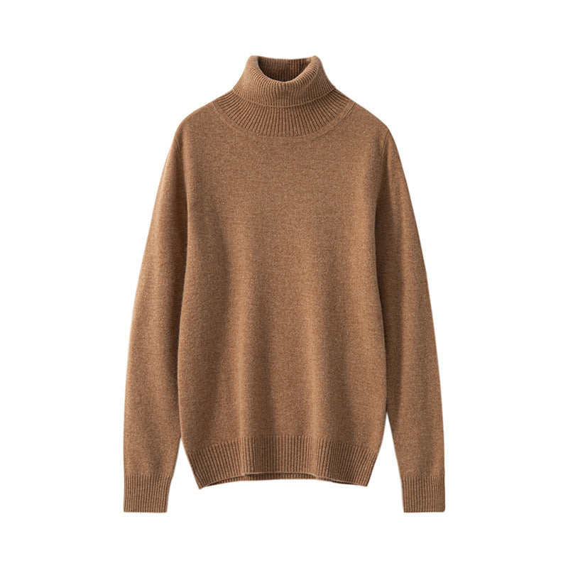 Pure Cashmere Sweater Women High Neck Knitted Bottoming Shirt - Medium camel / S