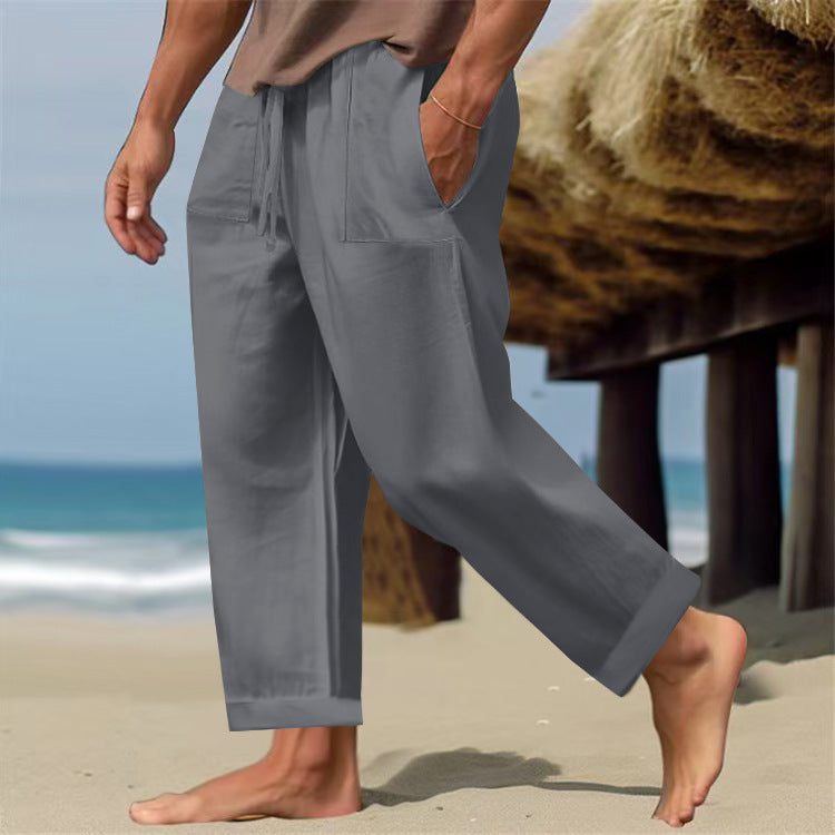 Men’s Linen Pure Color Comfort Breathable Casual Pants - Dark Gray / S