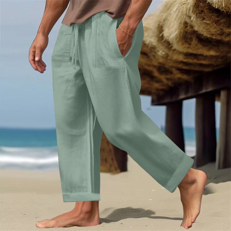 Men’s Linen Pure Color Comfort Breathable Casual Pants - Light Green / S