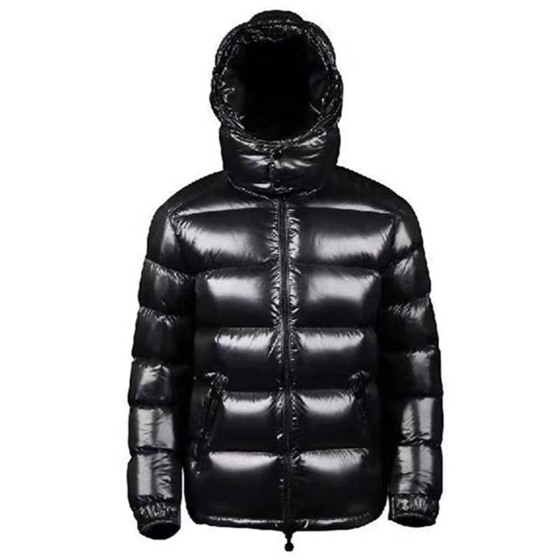 Pure Color Short Shiny White Duck Down Down Jacket - Black / XXL