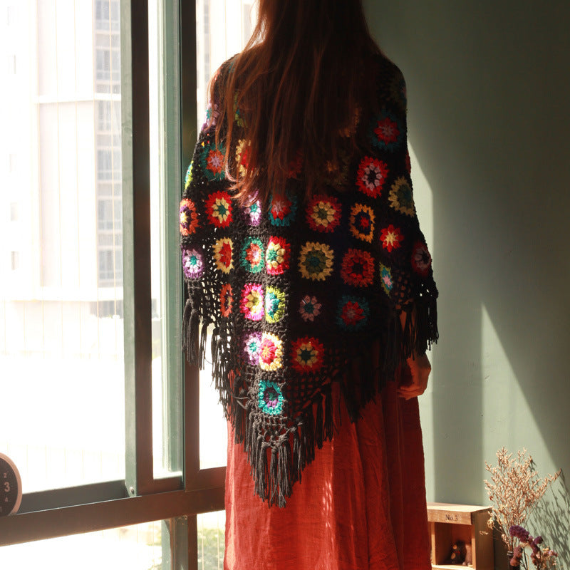 Pure Handmade Retro Mori Women’s Literary Fan Wool Scarf Shawl