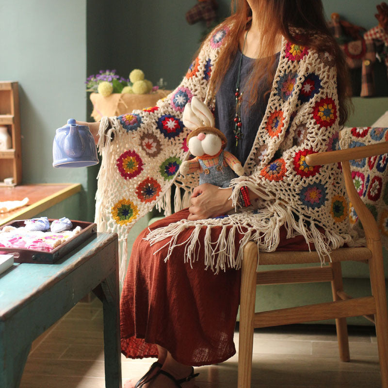 Pure Handmade Retro Mori Women’s Literary Fan Wool Scarf Shawl