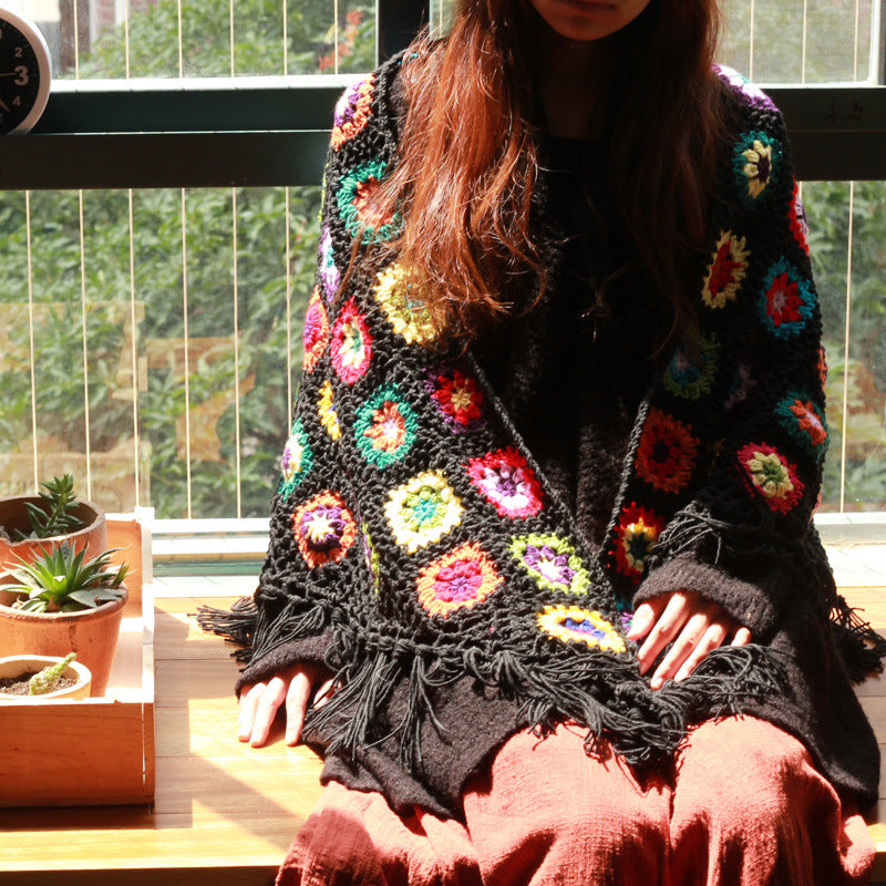 Pure Handmade Retro Mori Women’s Literary Fan Wool Scarf Shawl