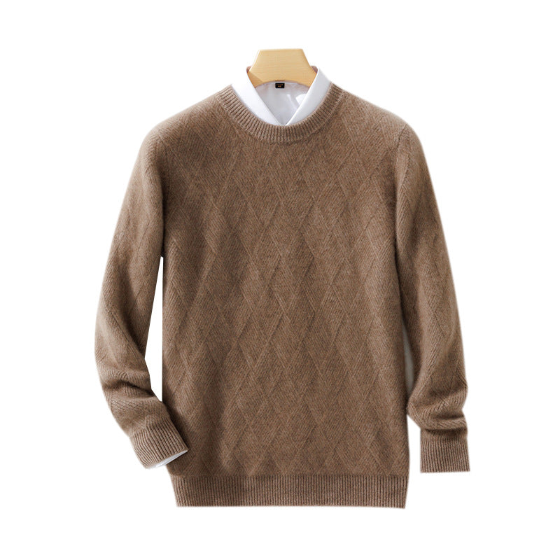 Pure Wool Sweater Men’s Loose Round Neck Sweater Casual Thickening Knitted Bottoming Shirt
