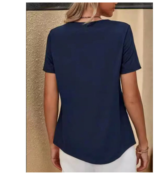 Women’s Color Matching Striped Printed Short Sleeve Crew Neck Casual T-shirt