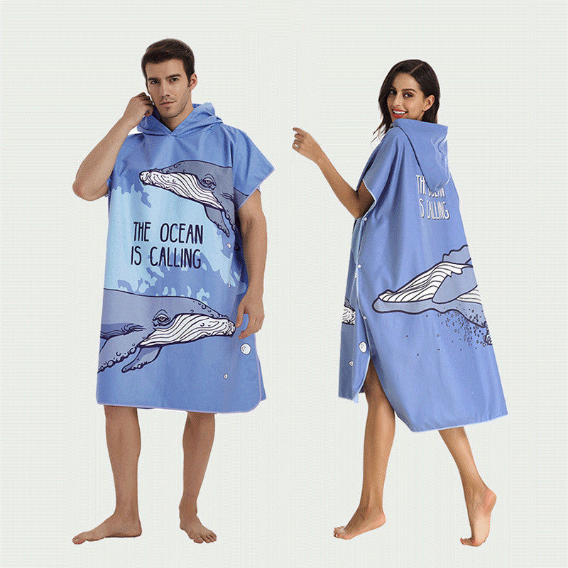 Quick-drying Bathrobe Bath Towel Quick-drying Towel With Hood - Humpback Whale / Conventional