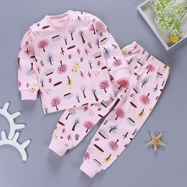 Kids Pajamas Sets Baby Boys Girls Cotton Long Sleeved - B / 3T