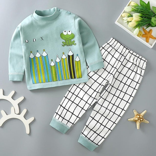 Kids Pajamas Sets Baby Boys Girls Cotton Long Sleeved - D / 3T