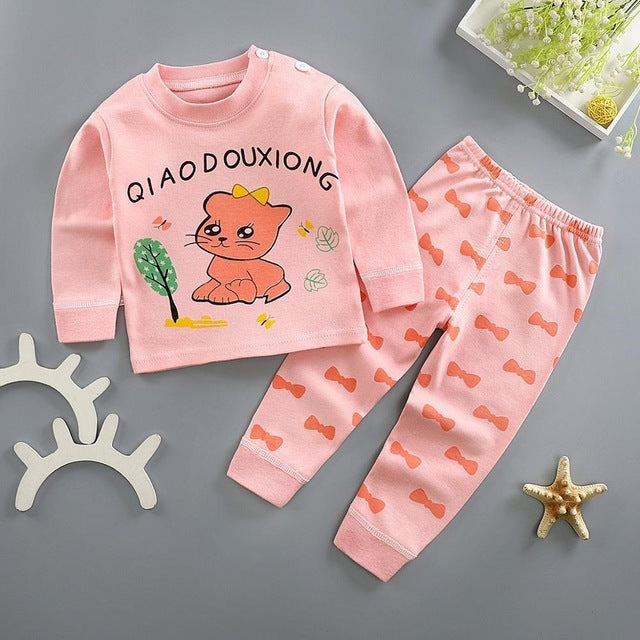 Kids Pajamas Sets Baby Boys Girls Cotton Long Sleeved - H / 3T
