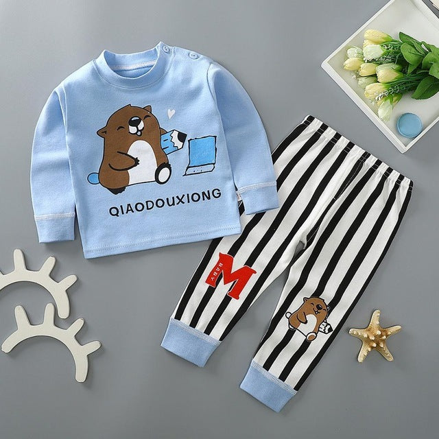 Kids Pajamas Sets Baby Boys Girls Cotton Long Sleeved - J / 3T