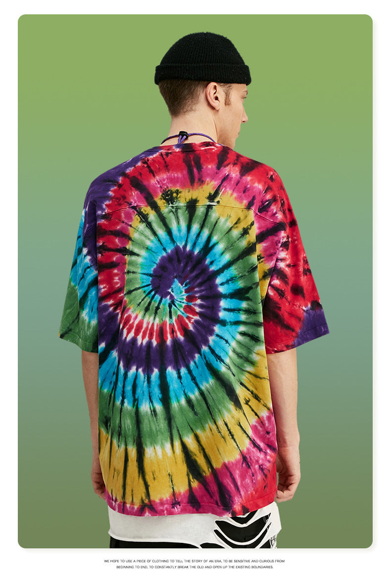 Rainbow Spiral Tie-Dye Loose Men’s Short Sleeves