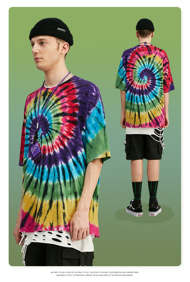 Rainbow Spiral Tie-Dye Loose Men’s Short Sleeves