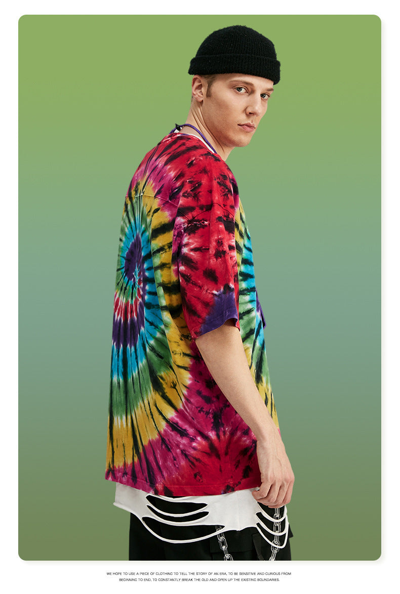 Rainbow Spiral Tie-Dye Loose Men’s Short Sleeves