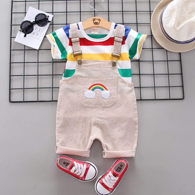 Rainbow Bib Pants Girls Baby Kids - Beige / 110cm