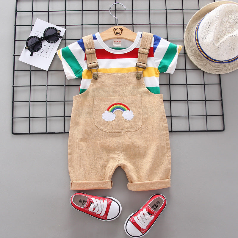 Rainbow Bib Pants Girls Baby Kids - Khaki / 100cm