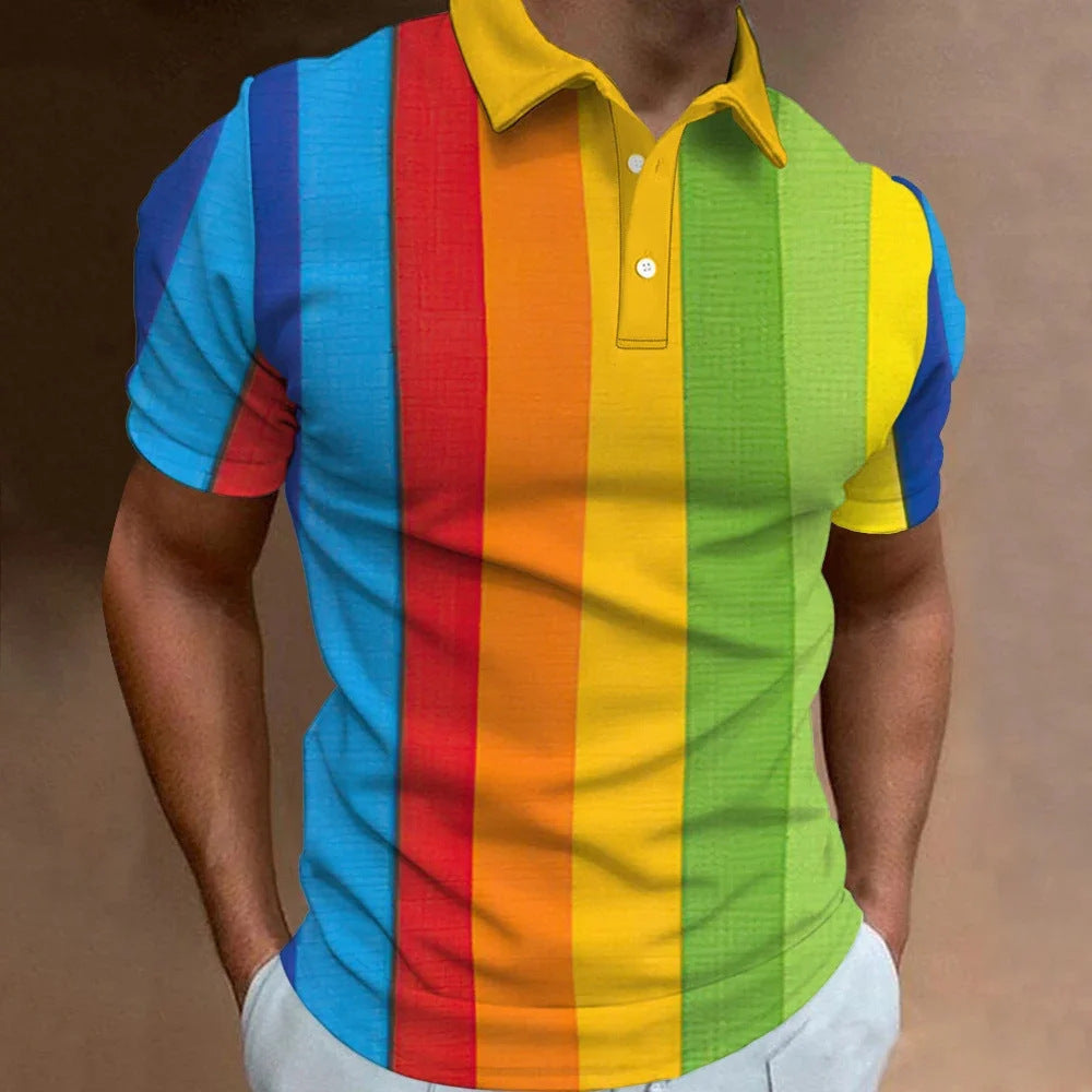 Men’s 3D Rainbow Printing Summer Casual T-shirt Top