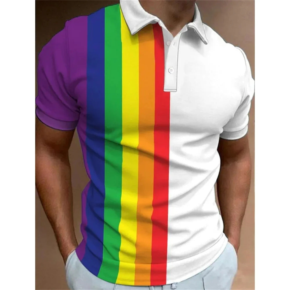 Men’s 3D Rainbow Printing Summer Casual T-shirt Top
