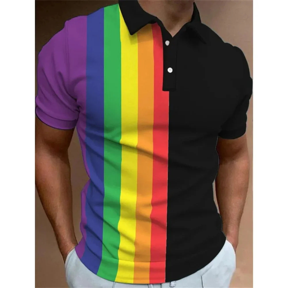 Men’s 3D Rainbow Printing Summer Casual T-shirt Top - PP58443GC / S