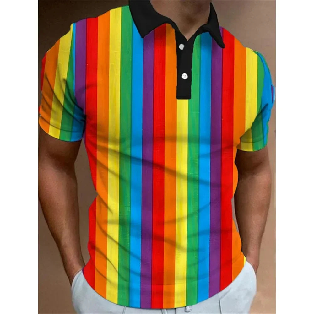 Men’s 3D Rainbow Printing Summer Casual T-shirt Top - PP58445GC / S