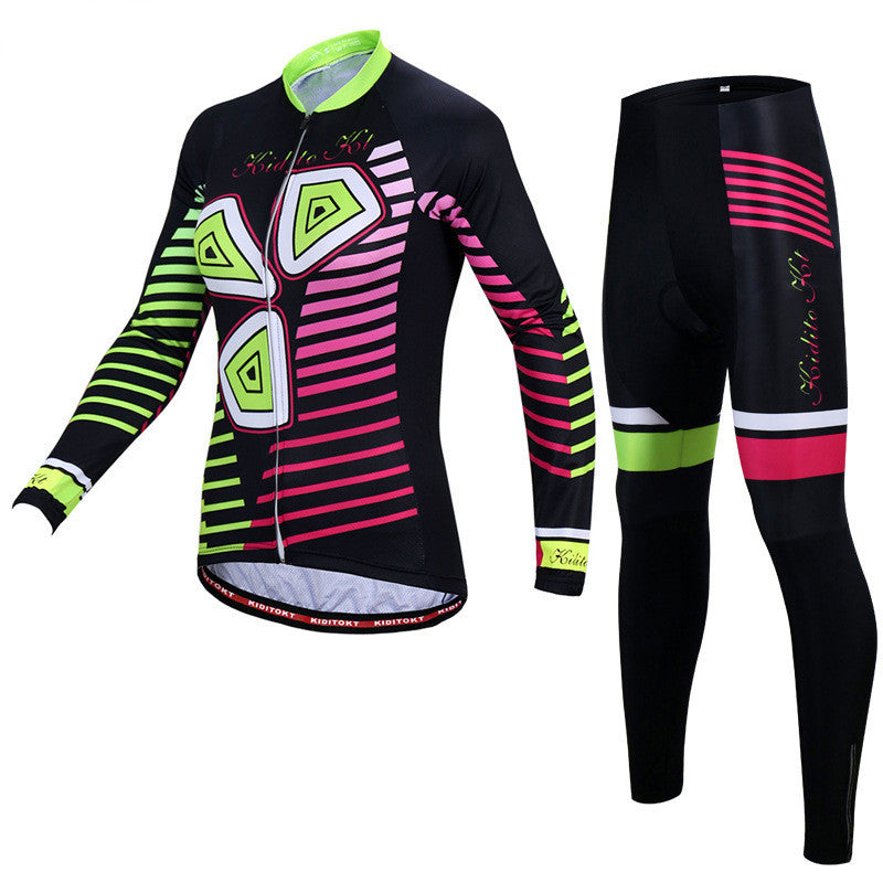 Cycling Wear New Female Autumn Long-sleeved Suit Sunscreen - Pink black / XS