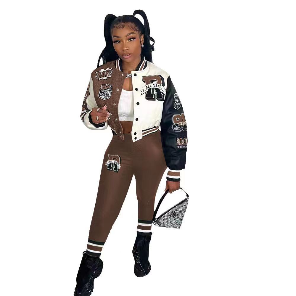 Women’s Autumn And Winter Style Hot Sale Printing Double Thread Fashion Suit - Dark Brown / S