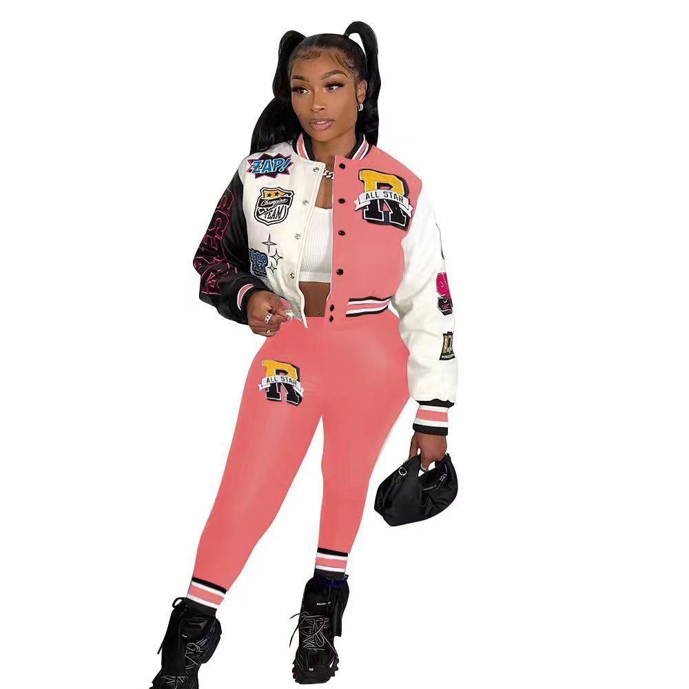 Women’s Autumn And Winter Style Hot Sale Printing Double Thread Fashion Suit - Pink / S