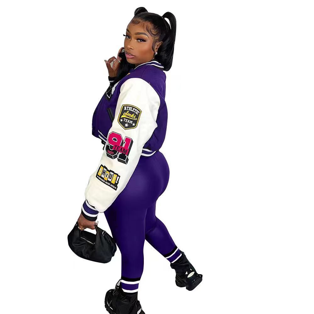 Women’s Autumn And Winter Style Hot Sale Printing Double Thread Fashion Suit - Purple / S