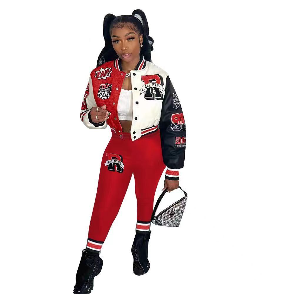 Women’s Autumn And Winter Style Hot Sale Printing Double Thread Fashion Suit - Red / S