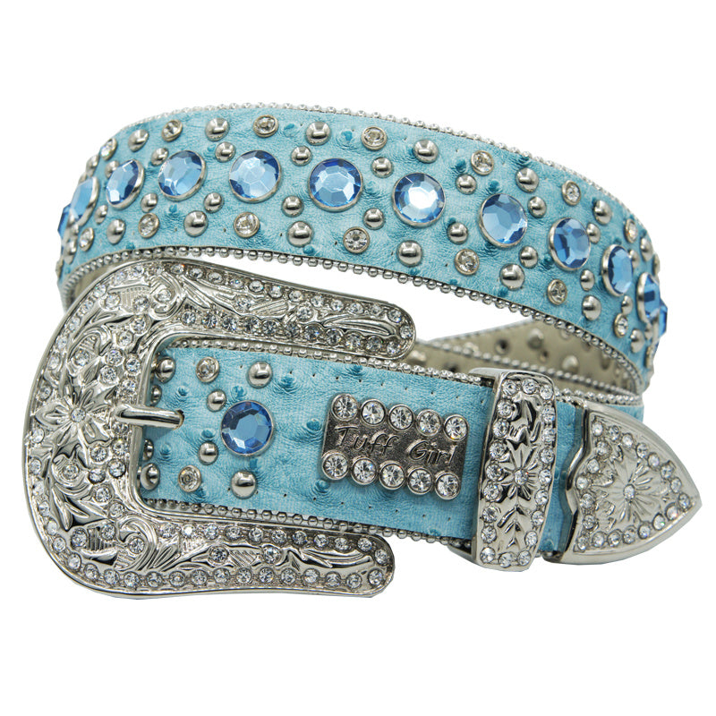 Rap Belt Male Rhinestone Hip-hop Inlaid Rivet Decoration Black Blue Fashion All-match Jeans Belt Female Tide - Blue