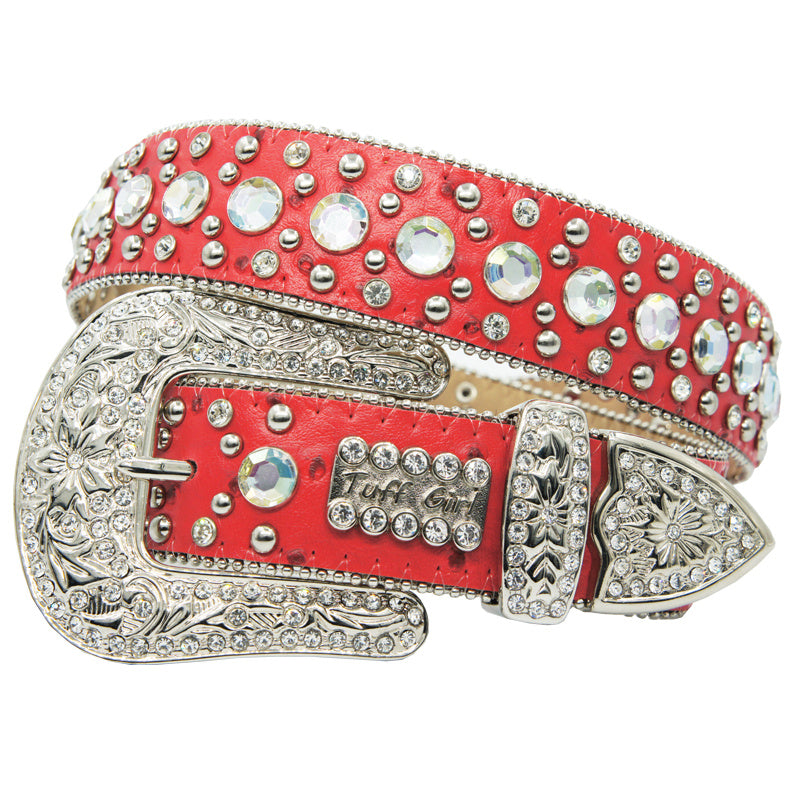 Rap Belt Male Rhinestone Hip-hop Inlaid Rivet Decoration Black Blue Fashion All-match Jeans Belt Female Tide - Red