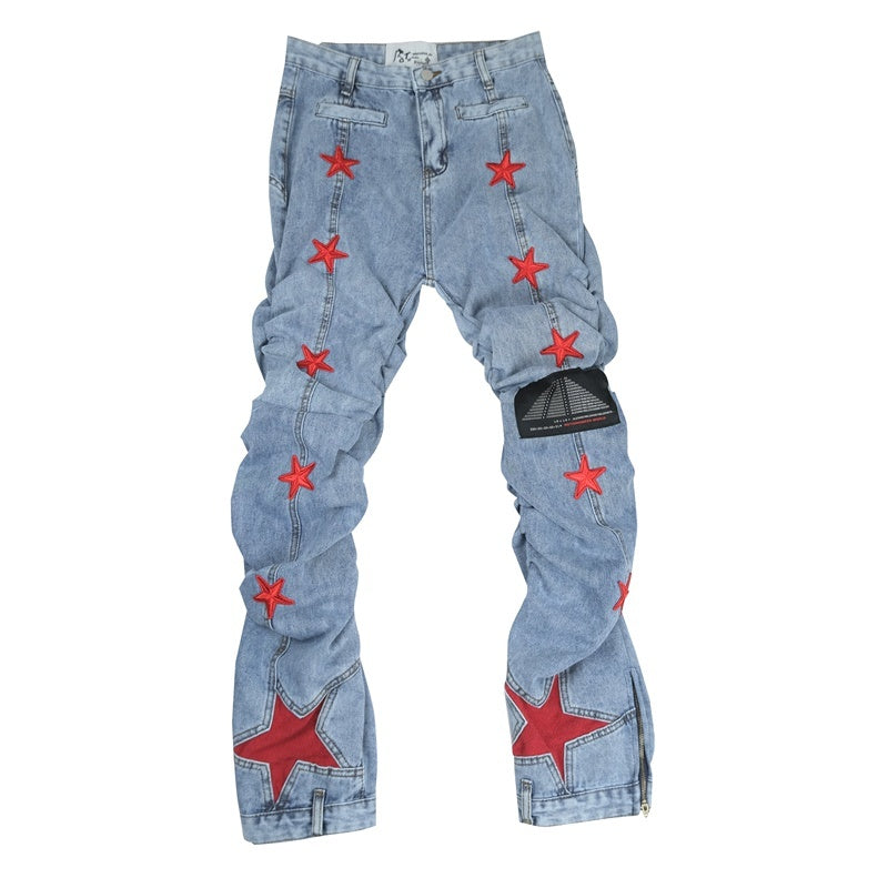 Handmade Embroidered LOGO-style Digital Pleated Trousers - Picture color / Note the height and weight