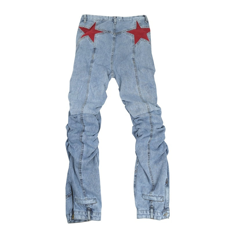 Handmade Embroidered LOGO-style Digital Pleated Trousers - Picture color / Note the height and weight