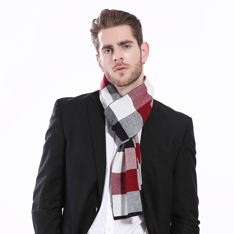 Classic And Fashionable British Checked Cashmere Scarf For Men’s Warmth - Red black / 180cm