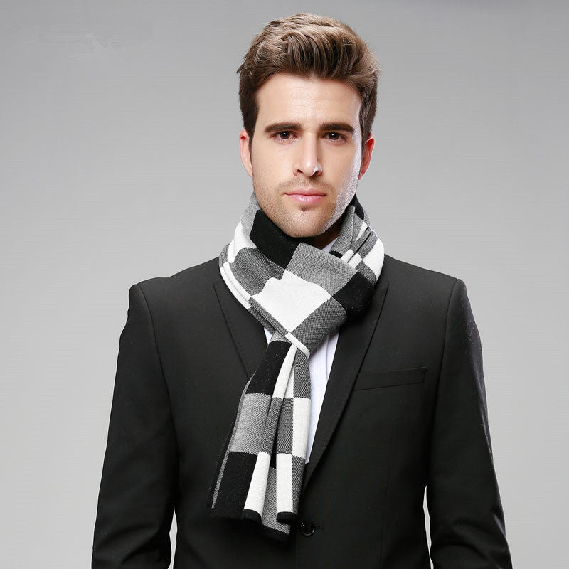 Classic And Fashionable British Checked Cashmere Scarf For Men’s Warmth - Black and white / 180cm
