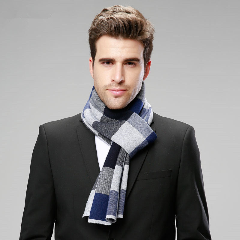 Classic And Fashionable British Checked Cashmere Scarf For Men’s Warmth - Dark blue / 180cm