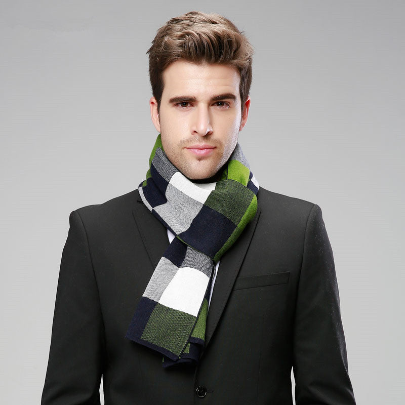 Classic And Fashionable British Checked Cashmere Scarf For Men’s Warmth - Green white / 180cm