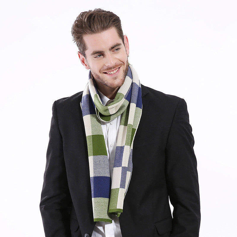 Classic And Fashionable British Checked Cashmere Scarf For Men’s Warmth - Green blue / 180cm