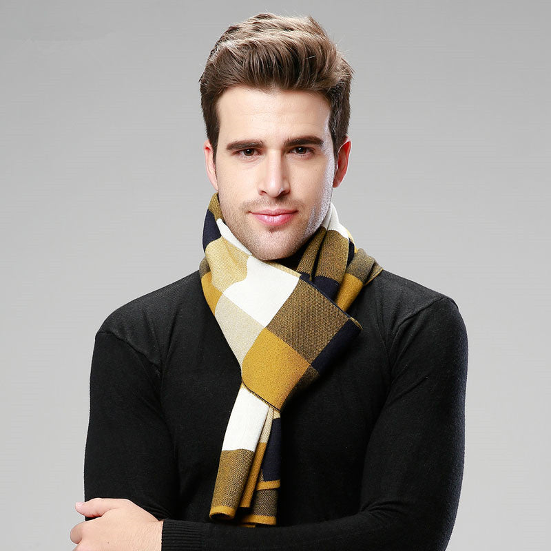 Classic And Fashionable British Checked Cashmere Scarf For Men’s Warmth - Turmeric / 180cm