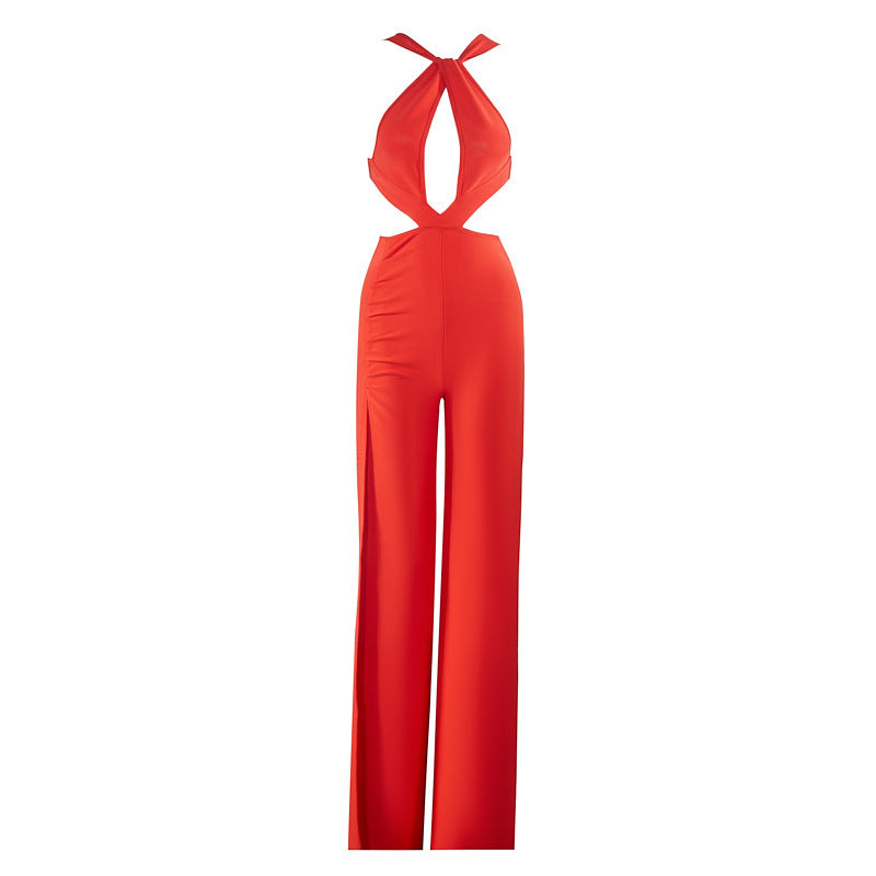 Banquet Party Bandage Jumpsuit Women’s High-grade Halter - S / Red