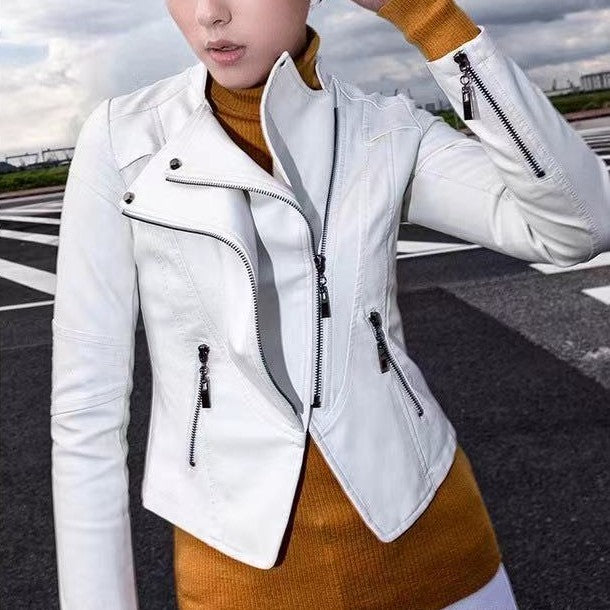 New Women’s Leather Top Coat European And American Fashion Motorcycle Slim Fit Short Leather Jacket Jacket Zipper