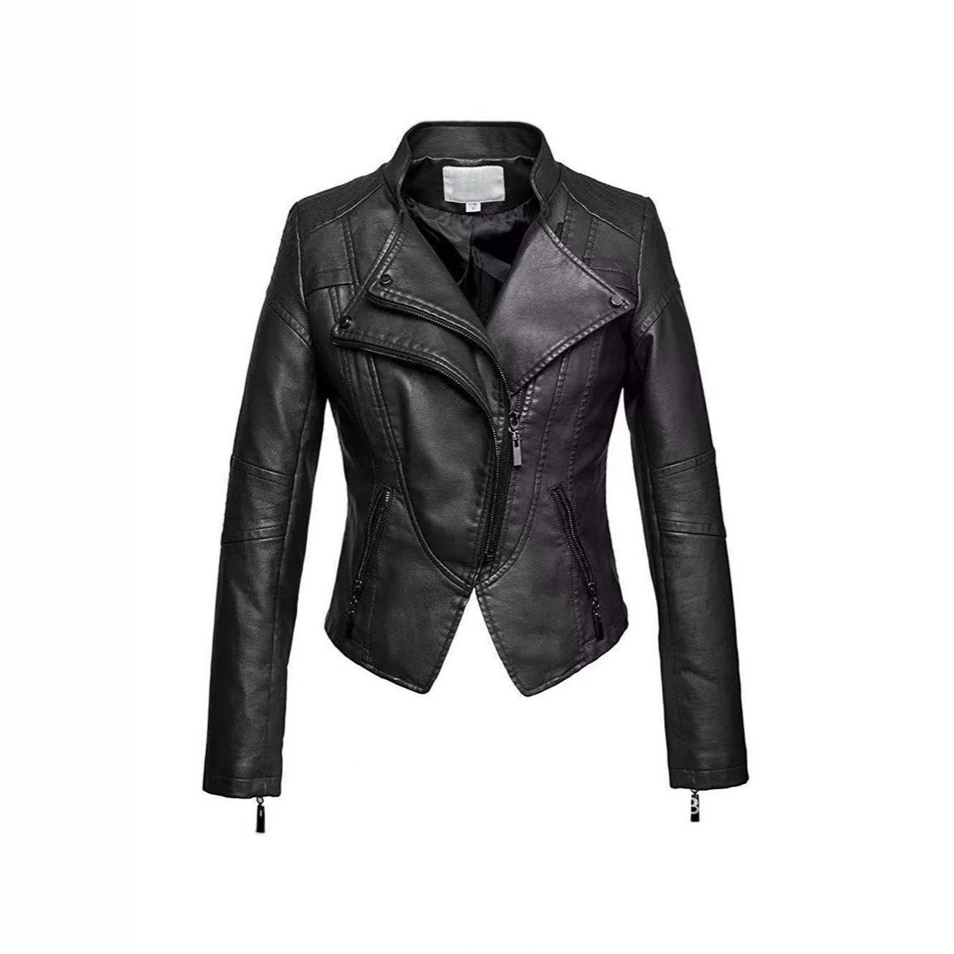 New Women’s Leather Top Coat European And American Fashion Motorcycle Slim Fit Short Leather Jacket Jacket Zipper