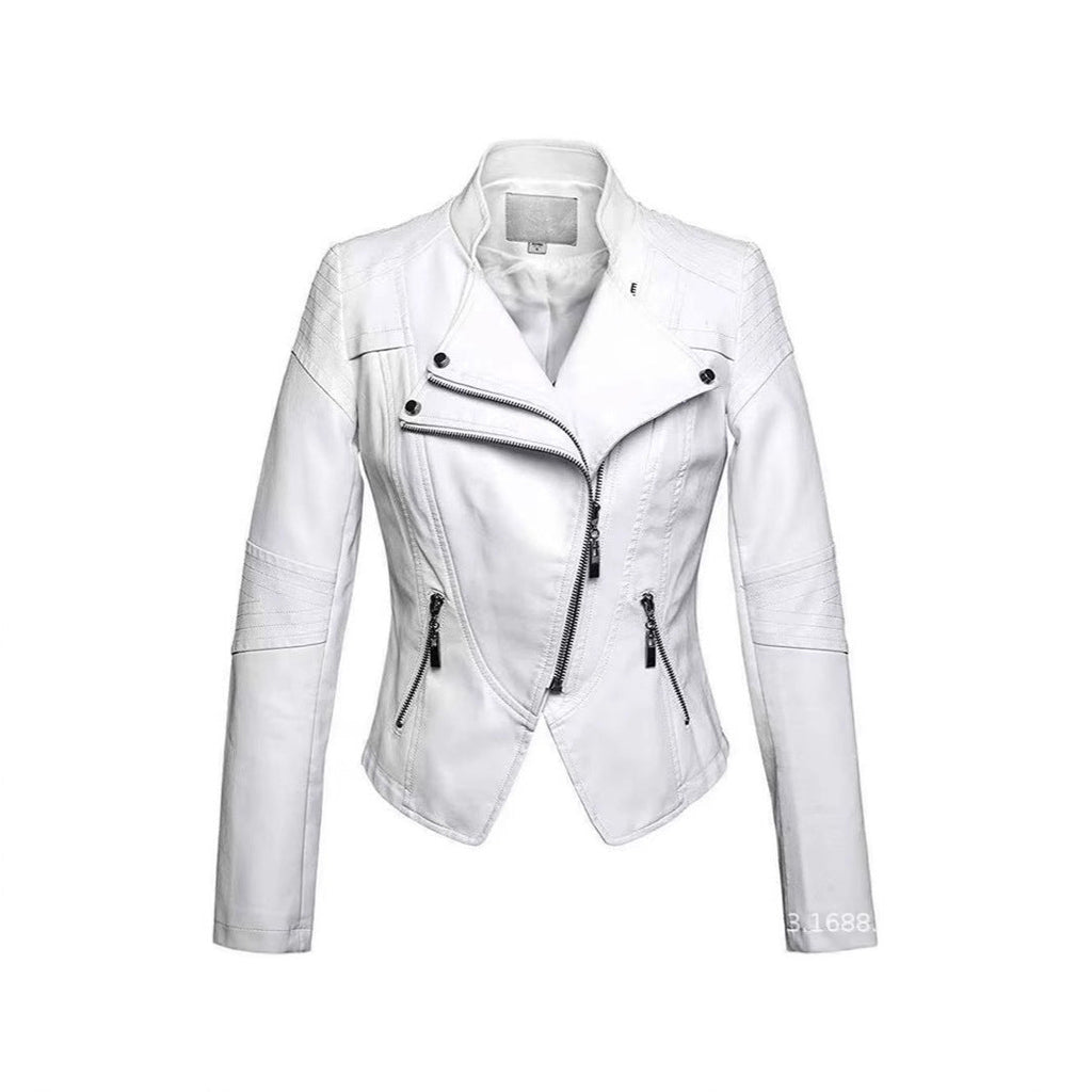 New Women’s Leather Top Coat European And American Fashion Motorcycle Slim Fit Short Leather Jacket Jacket Zipper