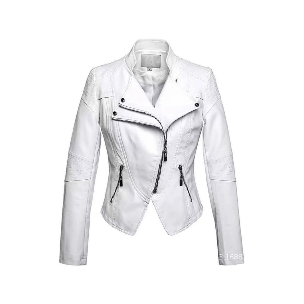 New Women’s Leather Top Coat European And American Fashion Motorcycle Slim Fit Short Leather Jacket Jacket Zipper